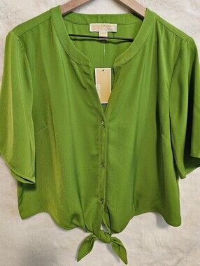 Michael Kors women's Elbow SleeveTie-Front Top Size XL Color Meadow Green